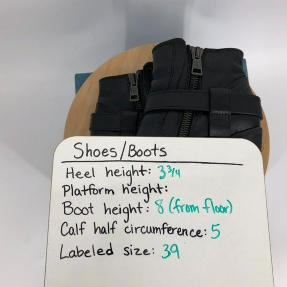 Allsaints jules Block heeled black Leather biker boots in EU 39 buckle wrap - Picture 14 of 16